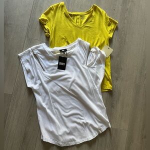 DKNY White Zip-Detail Tee with Mustard Tahari V-Neck Tee S/M-set/2 Offers taken!